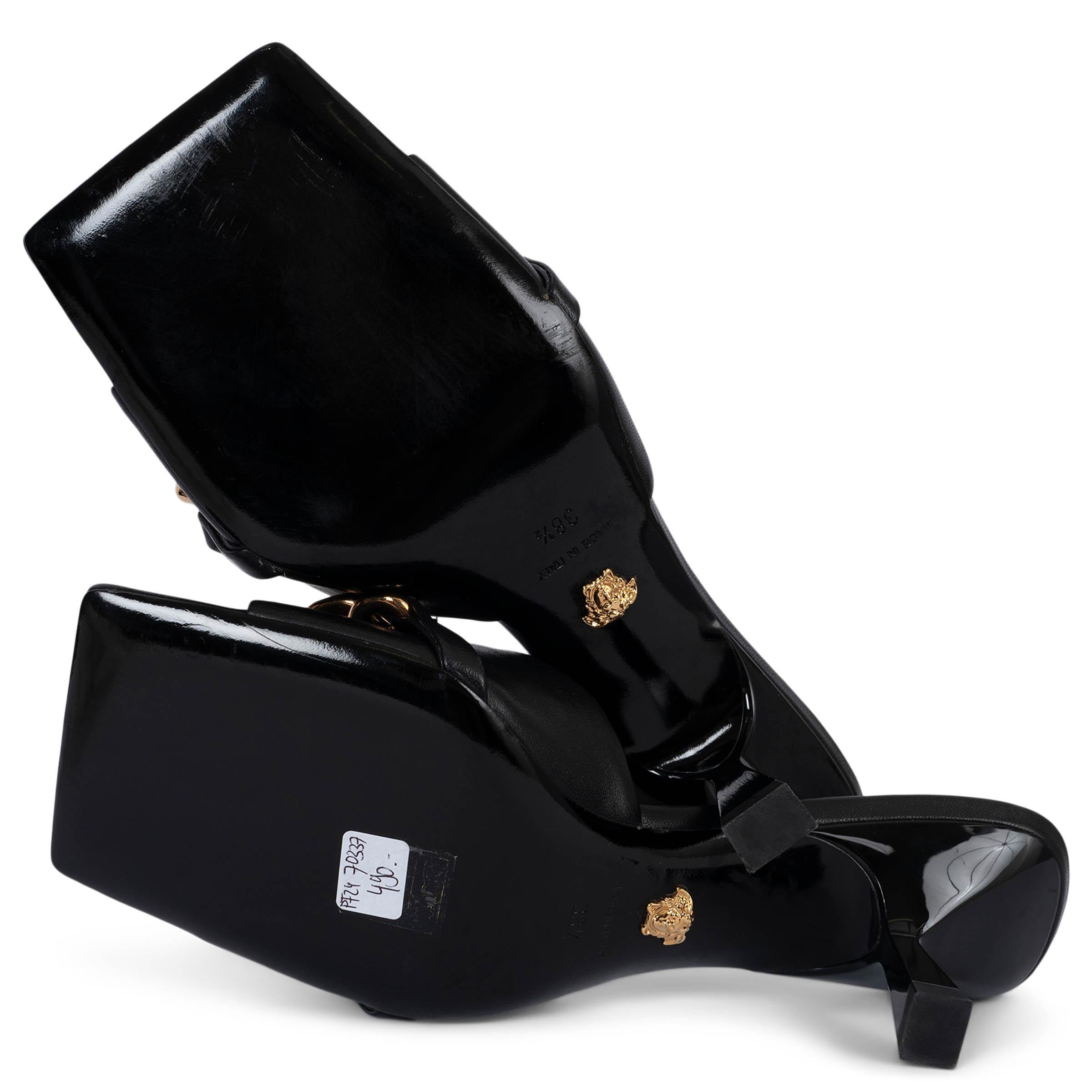 VERSACE schwarz Leder MEDUSA CHAIN Slipper Sandalen Schuhe 38.5 3
