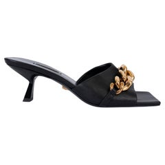 VERSACE black leather MEDUSA CHAIN Mule Sandals Shoes 38.5