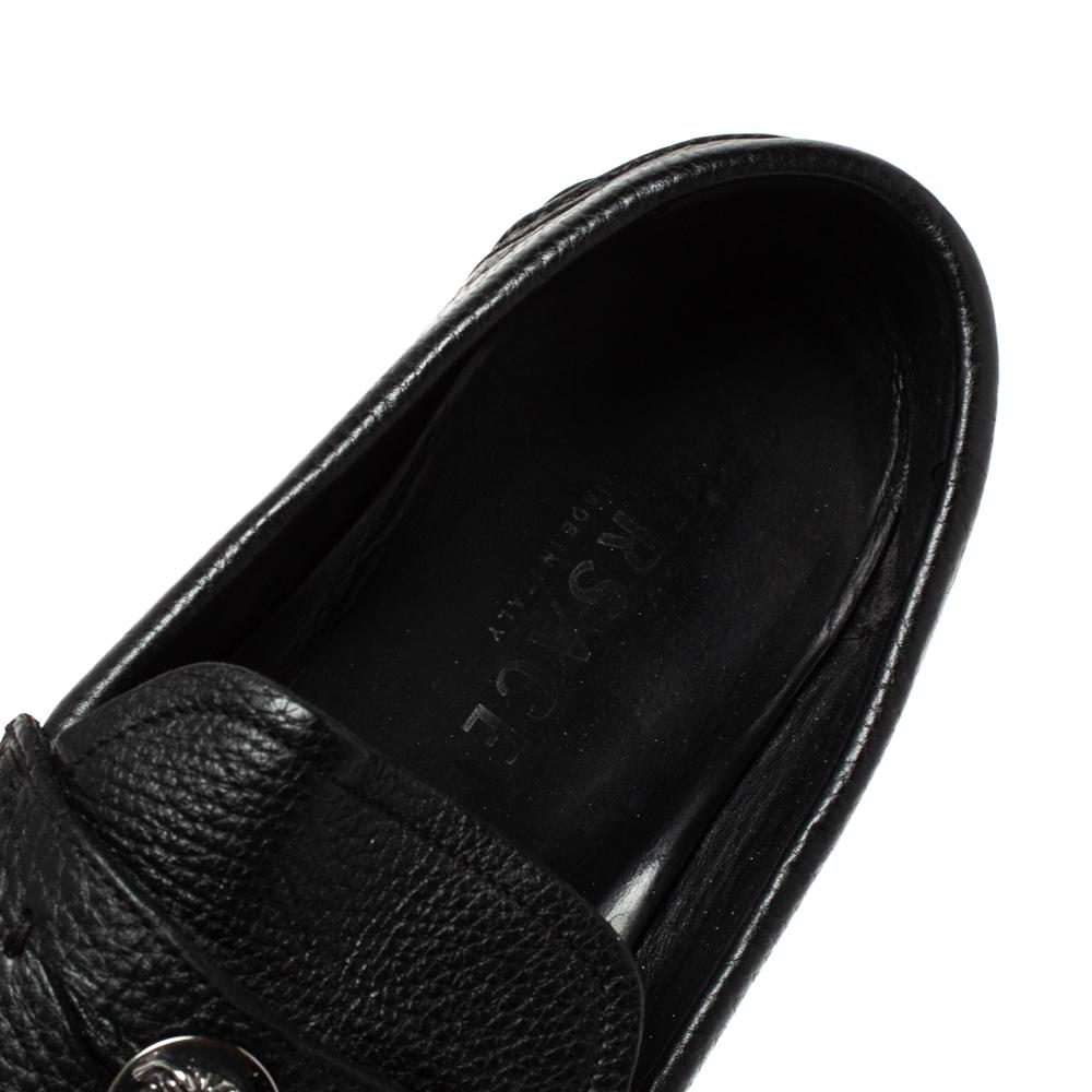 Versace Black Leather Medusa Detail Slip On Loafers Size 42 For Sale 1