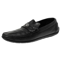 Versace Black Leather Medusa Detail Slip On Loafers Size 42