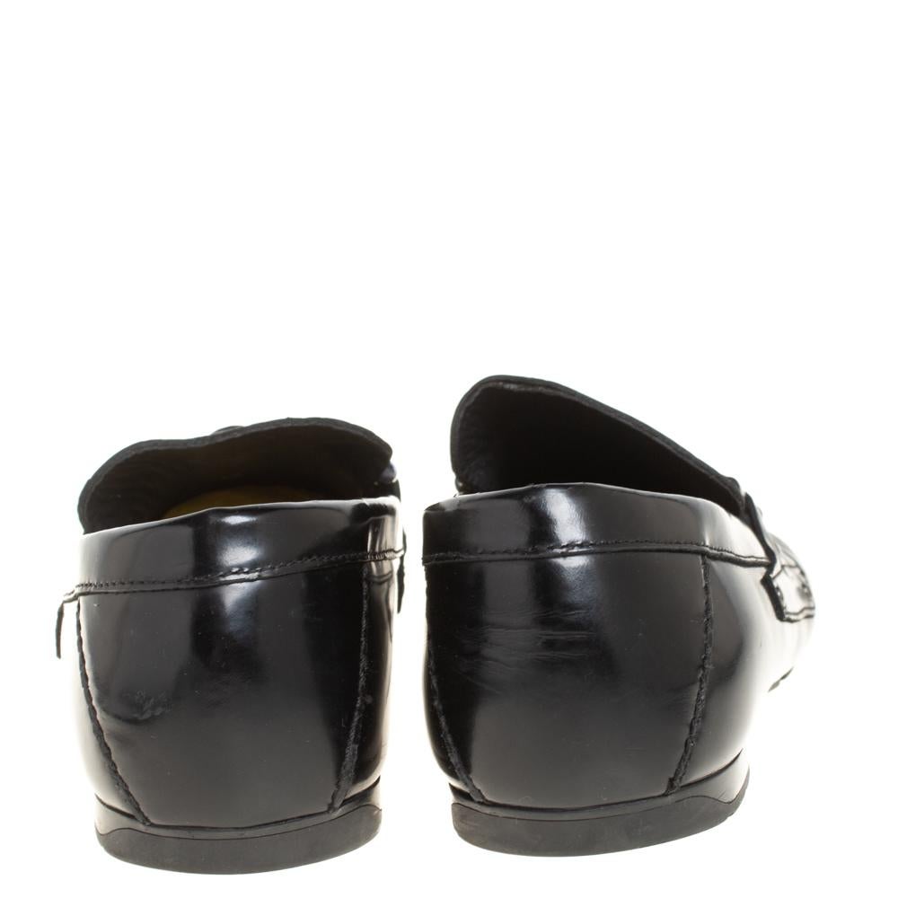 Versace Black Leather Medusa Detail Slip On Loafers Size 43 For Sale 2