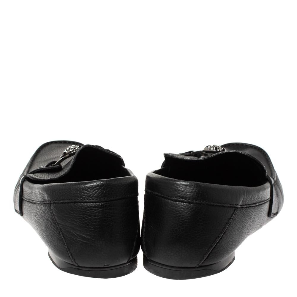 Men's Versace Black Leather Medusa Detail Slip On Loafers Size 43 For Sale