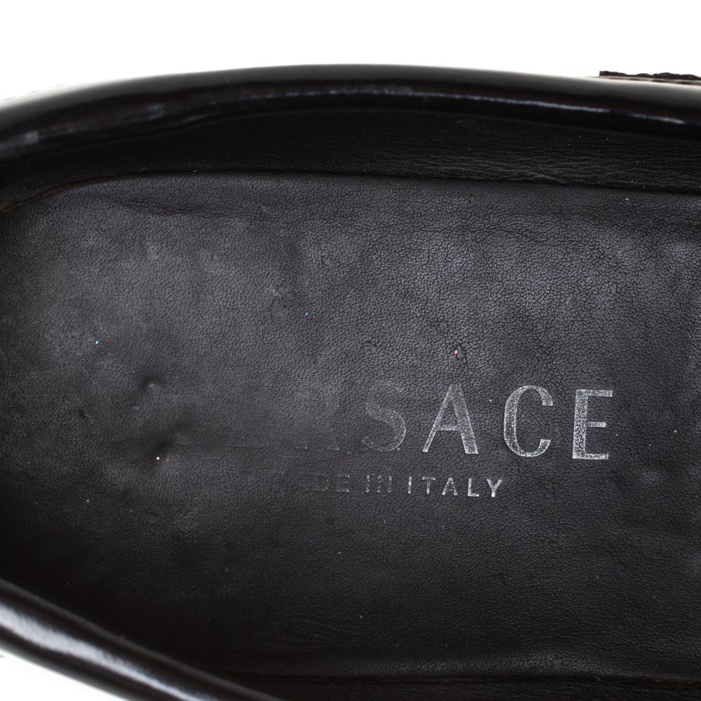 Versace Black Leather Medusa Detail Slip On Loafers Size 43 For Sale 3