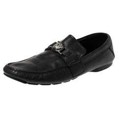 Versace Black Leather Medusa Detail Slip On Loafers Size 43