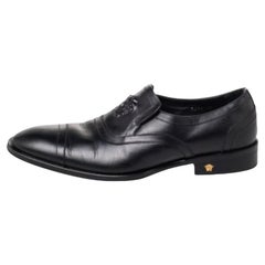Versace Black Leather Medusa Embellished Slip On Oxford Size 40