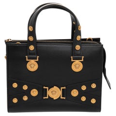 Versace Black Leather Medusa Embellished Tribute Tote