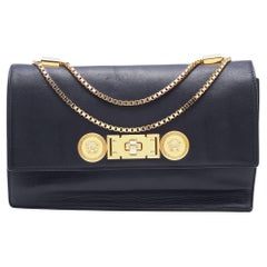 Versace Black Leather Medusa Flap Chain Shoulder Bag