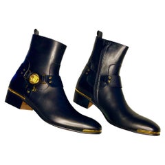 VERSACE BLACK LEATHER MEDUSA HARNESS BOOTS Sz 43 - 10