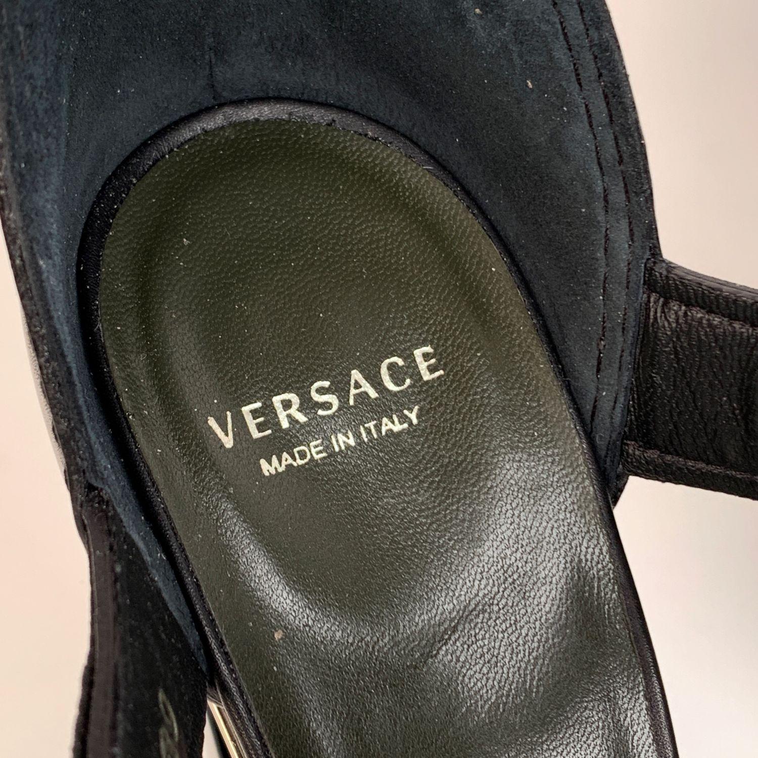Women's Versace Black Leather Medusa Heeled Platform Sandals EU 39