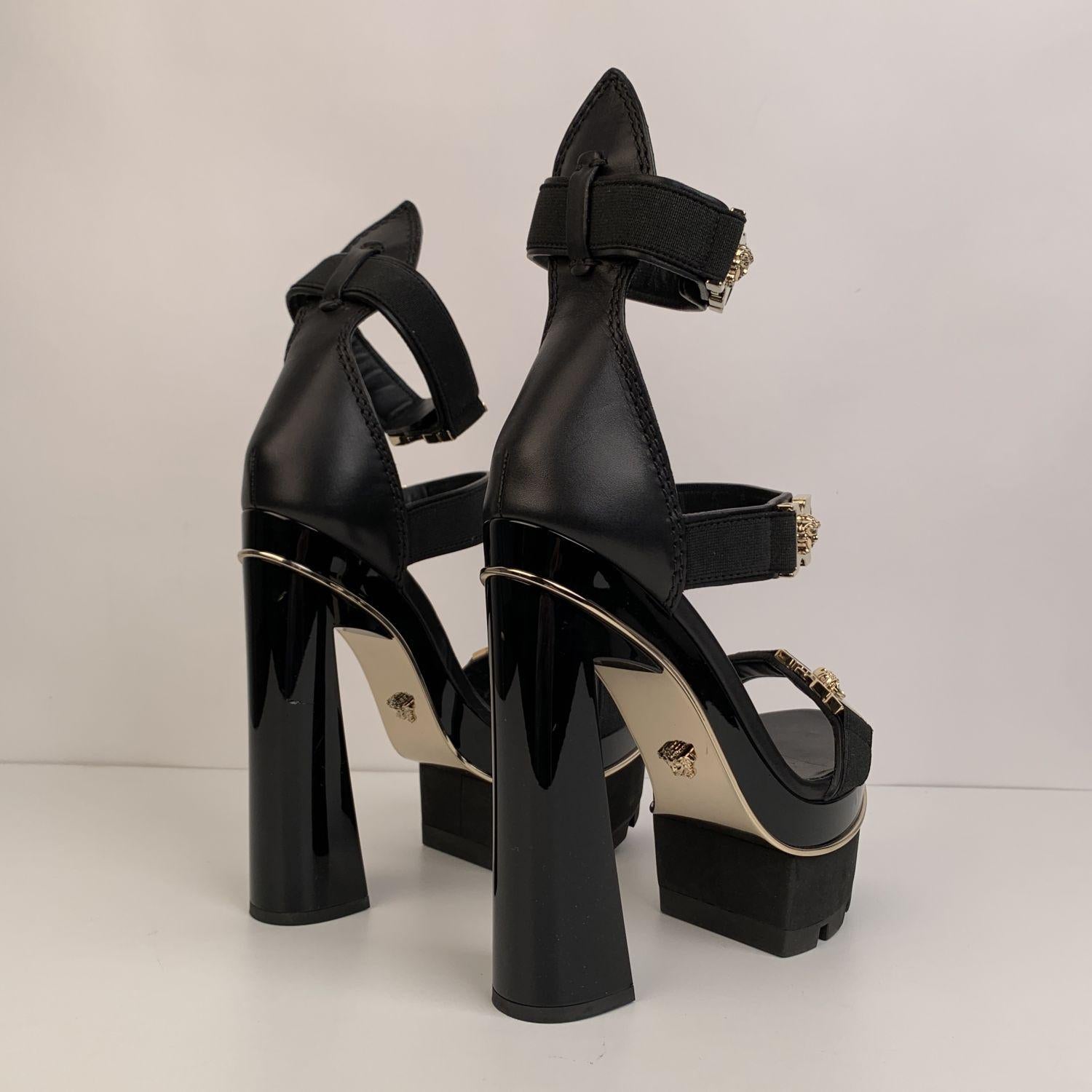 Versace Black Leather Medusa Heeled Platform Sandals EU 39 2