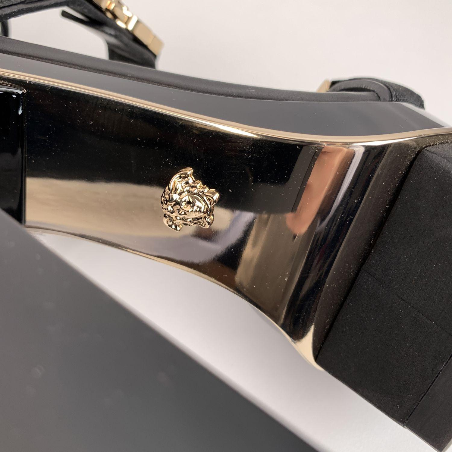 Versace Black Leather Medusa Heeled Platform Sandals EU 39 3