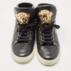 Versace Black Leather Medusa Lace High Top Sneakers Size 42.5