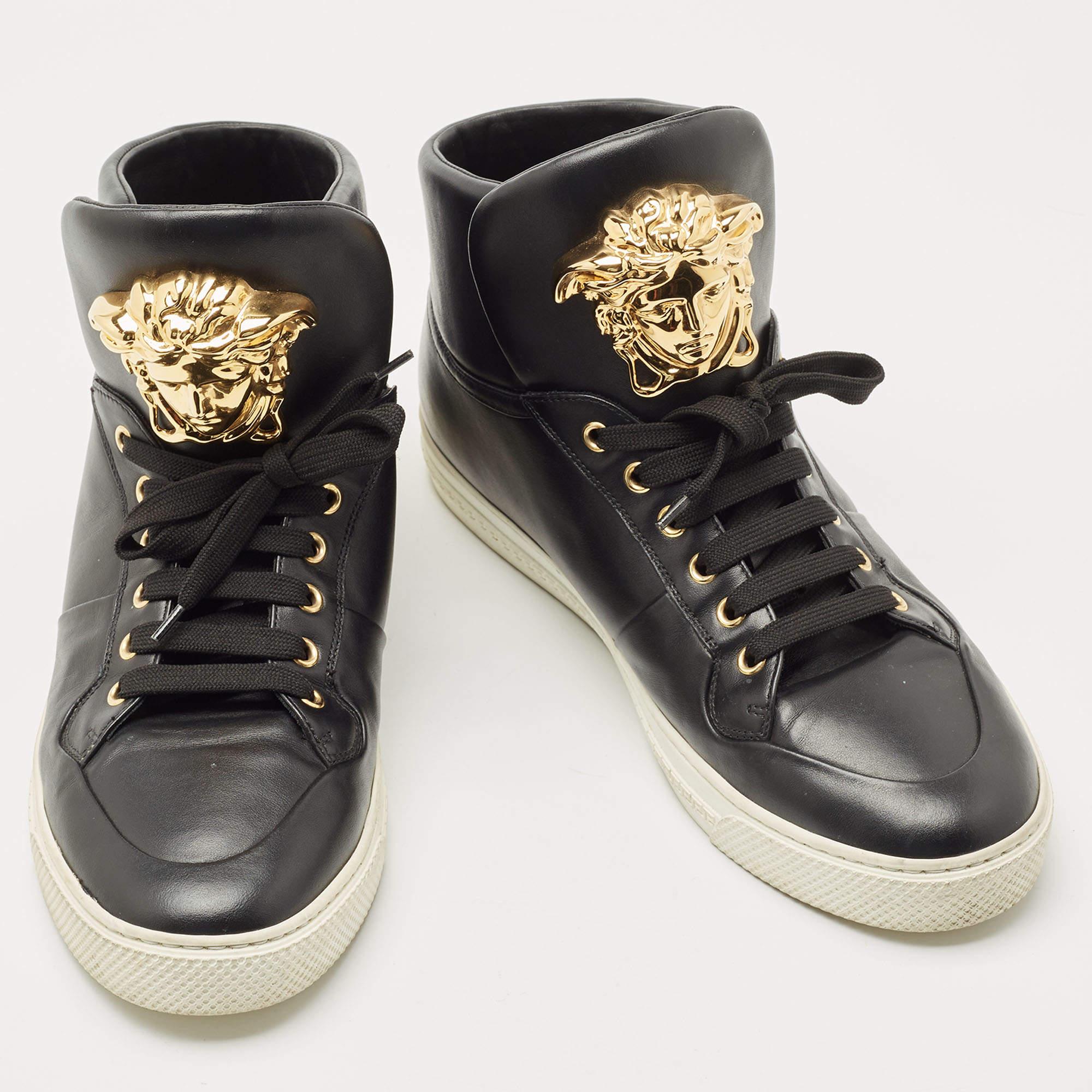 Versace Black Leather Medusa Lace High Top Sneakers Size 42.5 1