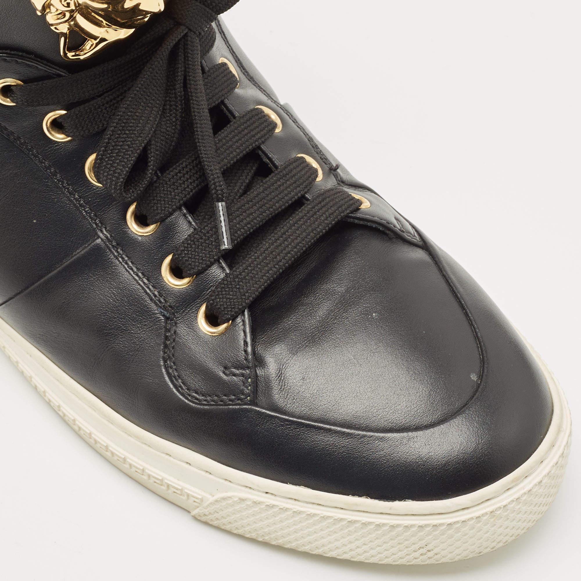 Versace Black Leather Medusa Lace High Top Sneakers Size 42.5 2