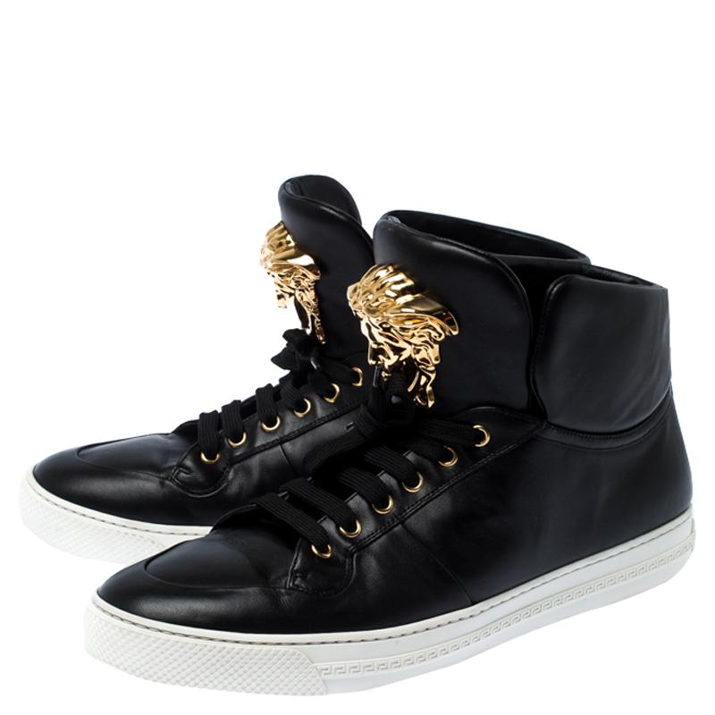 Versace Black Leather Medusa Lace High Top Sneakers Size 44 3
