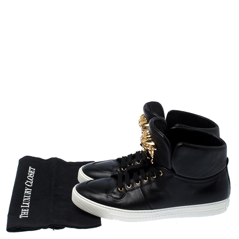 Versace Black Leather Medusa Lace High Top Sneakers Size 44 4
