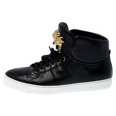 Versace Black Leather Medusa Lace High Top Sneakers Size 44