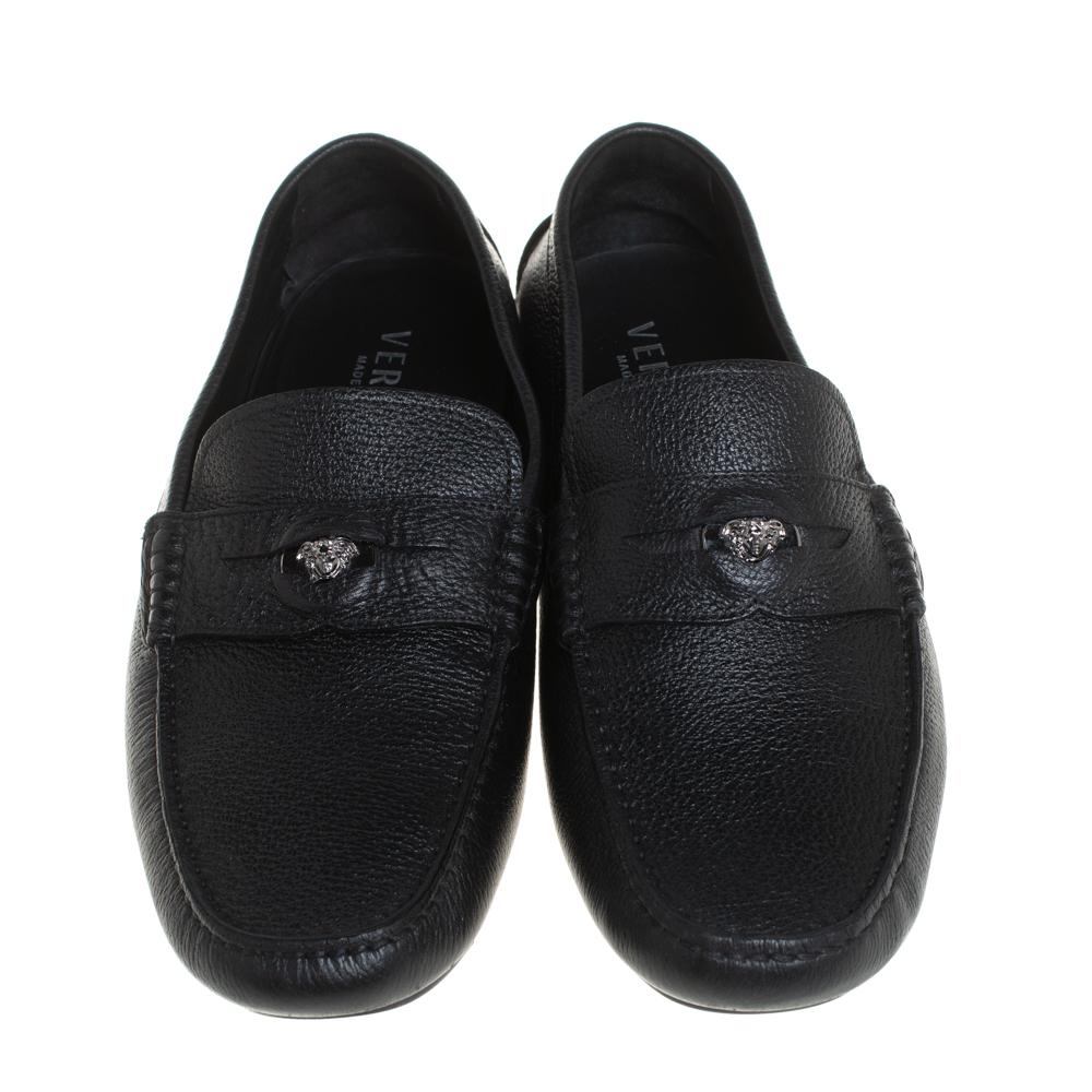 Women's Versace Black Leather Medusa Loafers Size 43
