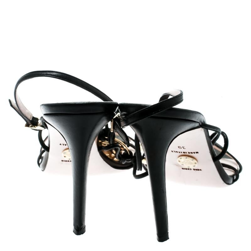 Versace Black Leather Medusa Logo Ankle Strap Sandals Size 39 2
