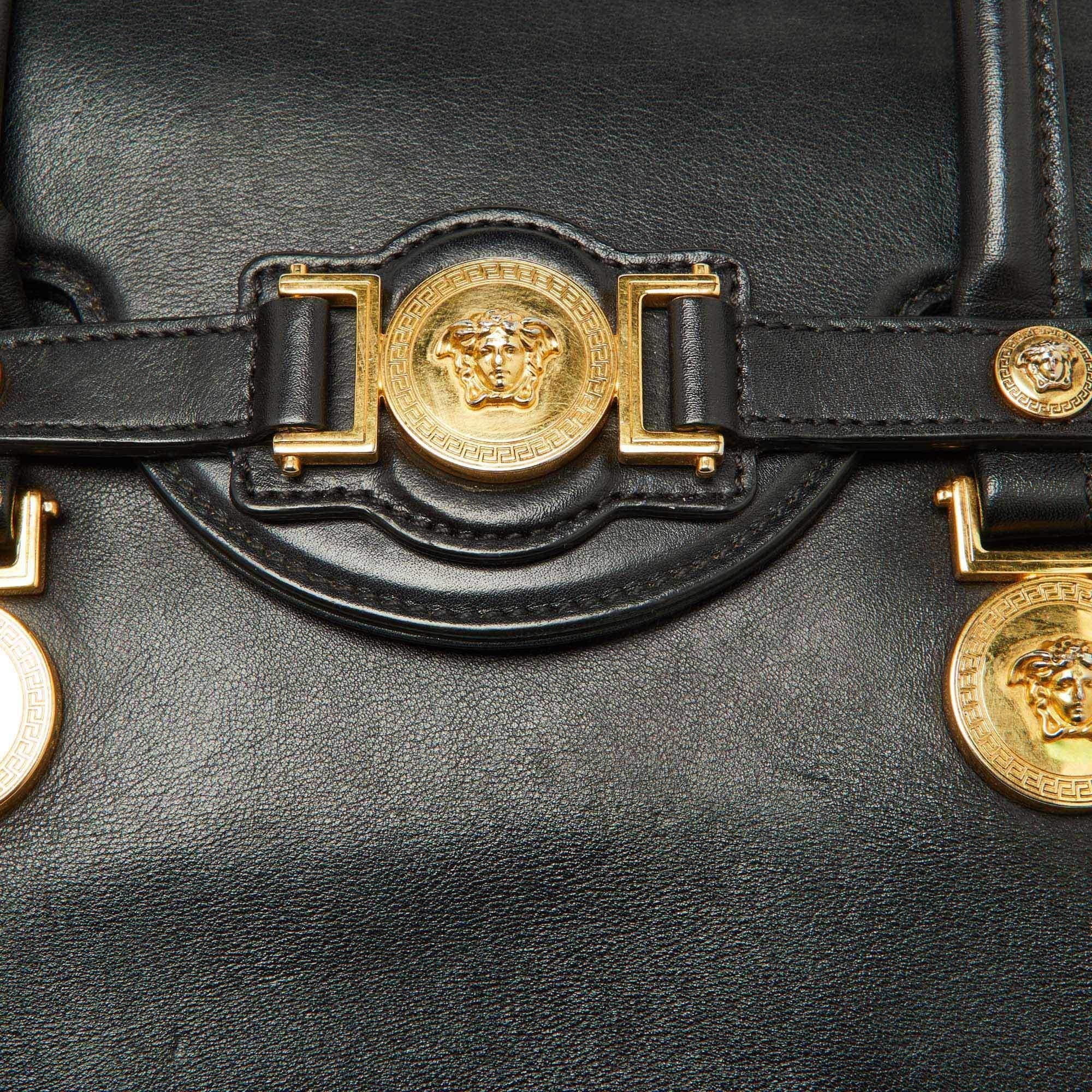Women's Versace Black Leather Medusa Medallion Tote For Sale