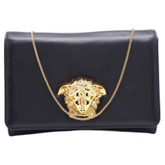 Versace Black Leather Medusa Palazzo Shoulder Bag