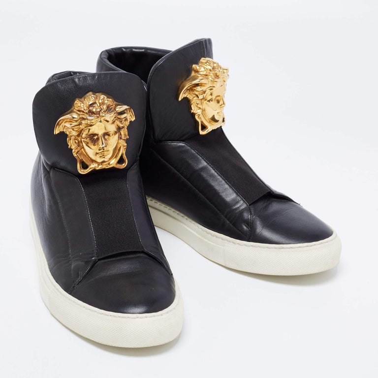 Versace Black Leather Medusa Palazzo Slip On High Top Sneakers Size 40 For  Sale at 1stDibs