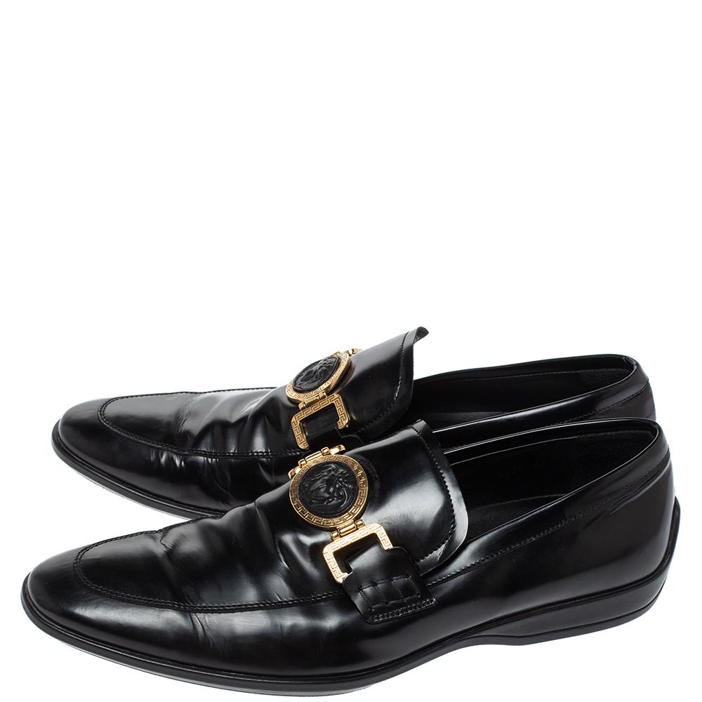 Men's Versace Black Leather Medusa Slip On Loafers Size 43