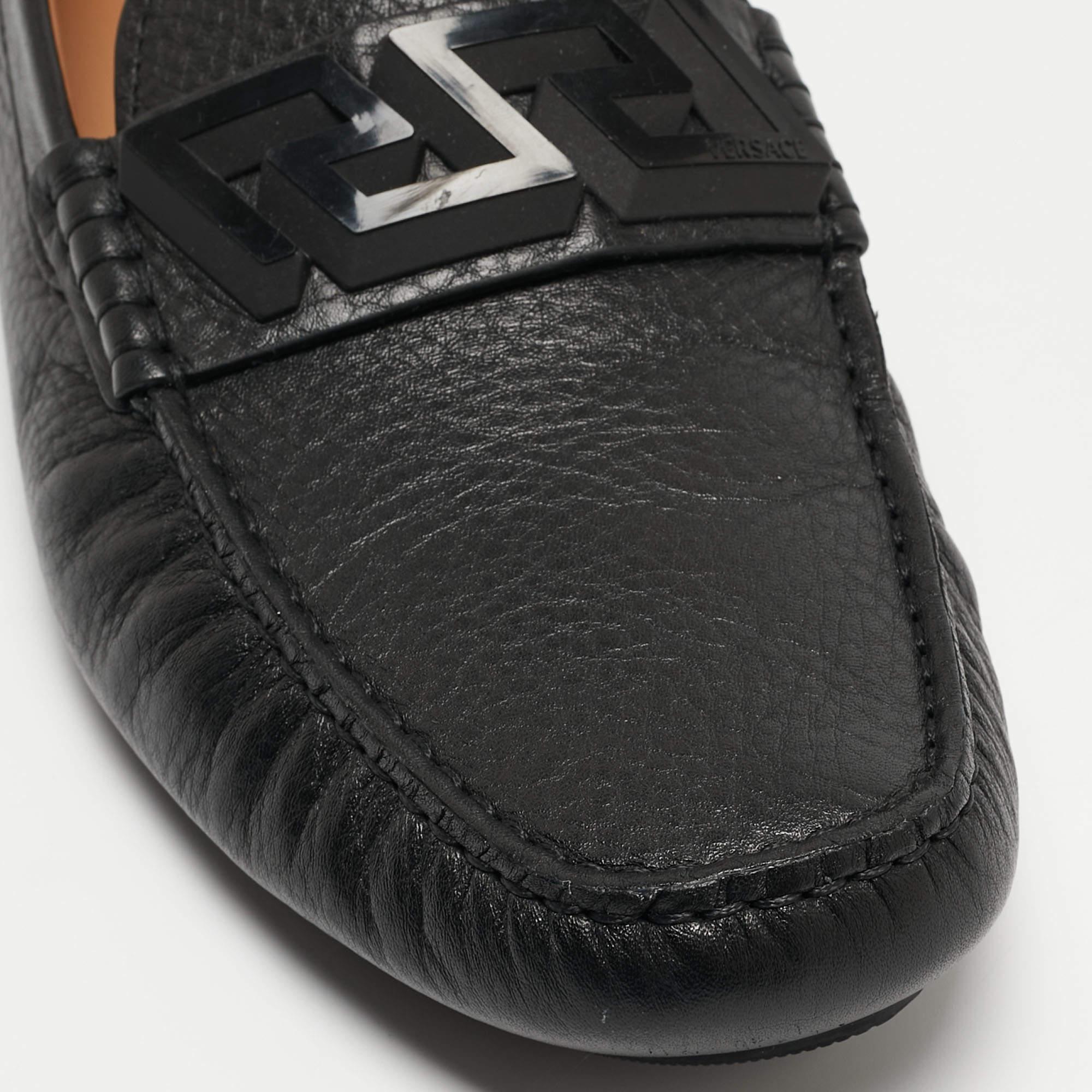 Men's Versace Black Leather Medusa Slip On Loafers Size 44 For Sale