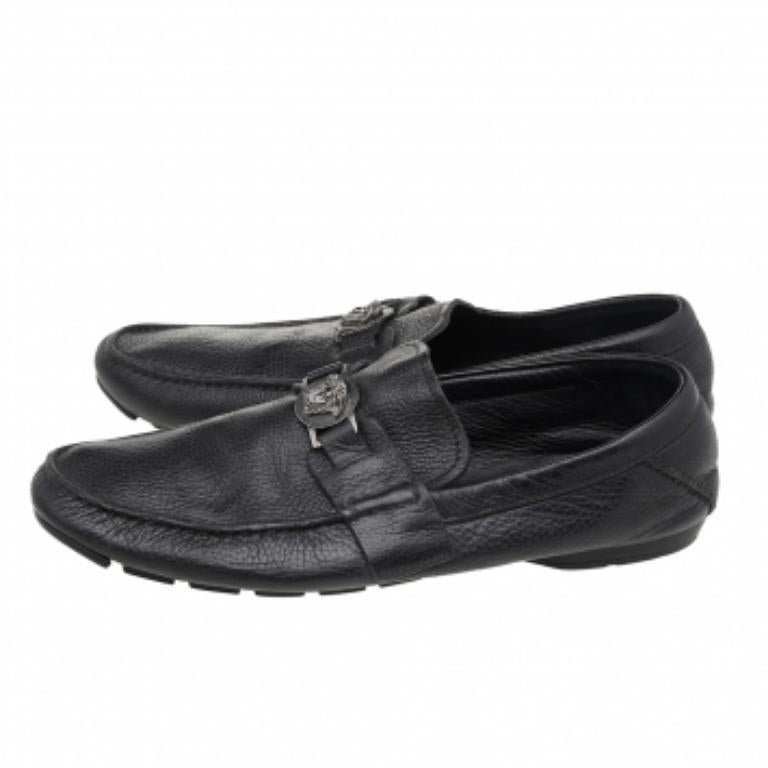 Versace Black Leather Medusa Slip On Loafers Size 44 3