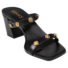 Versace Black Leather Medusa Stud Detail Sandals Size IT 41
