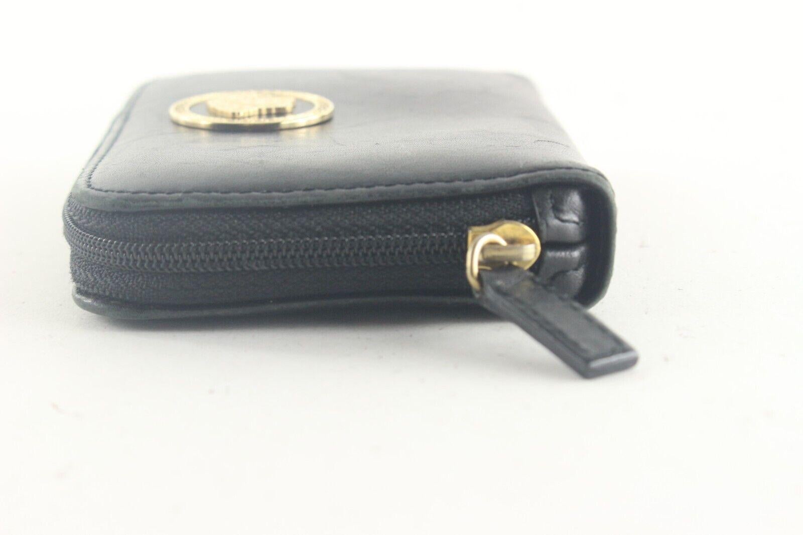 Versace Black Leather Medusa Zippy Wallet Compact Coin 1VR82K 4
