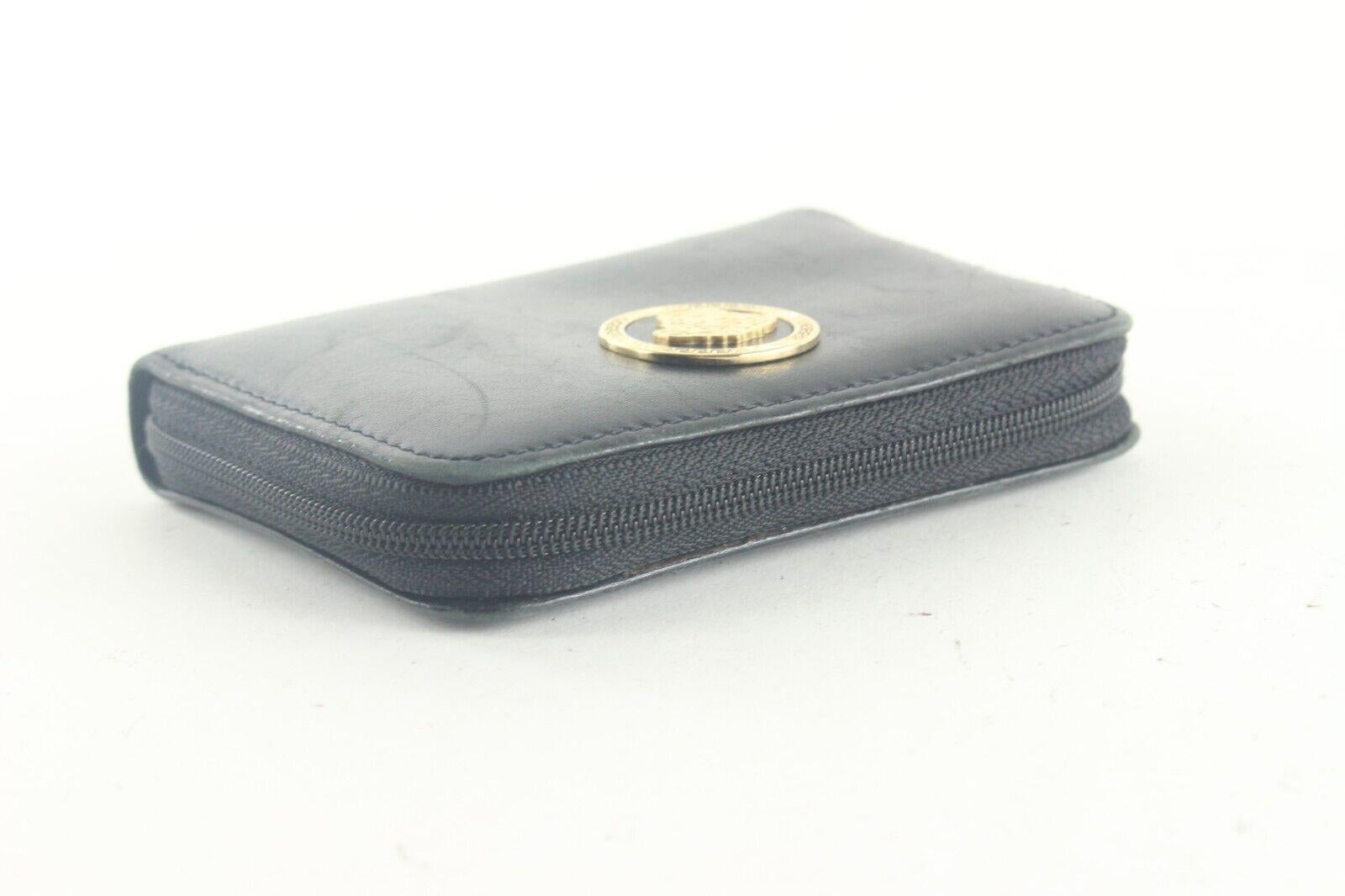 Versace Black Leather Medusa Zippy Wallet Compact Coin 1VR82K 5
