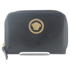 Versace Black Leather Medusa Zippy Wallet Compact Coin 1VR82K