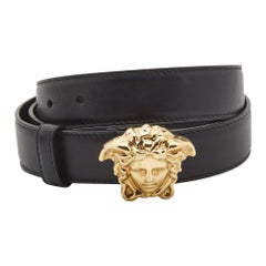 Versace Black Leather Medussa Buckle Belt 90CM