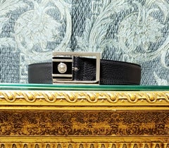VERSACE BLACK LEATHER MEN'S BELT with SILVER-TONE MEDUSA BUCKLE 115/46