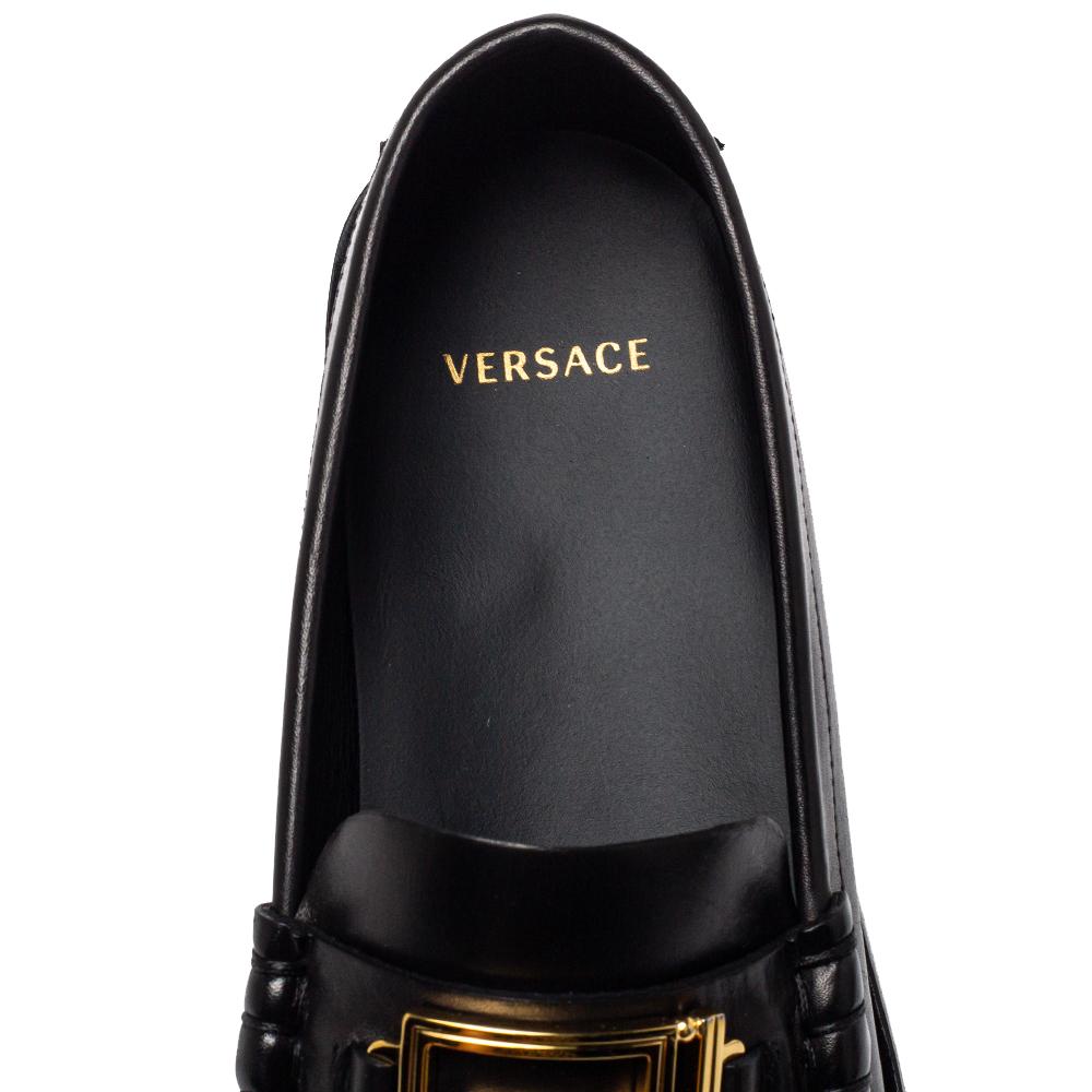Versace Black Leather Metal Logo Slip On Loafers Size 41 1