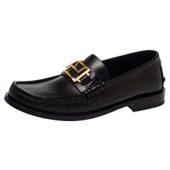 Versace Black Leather Metal Logo Slip On Loafers Size 41