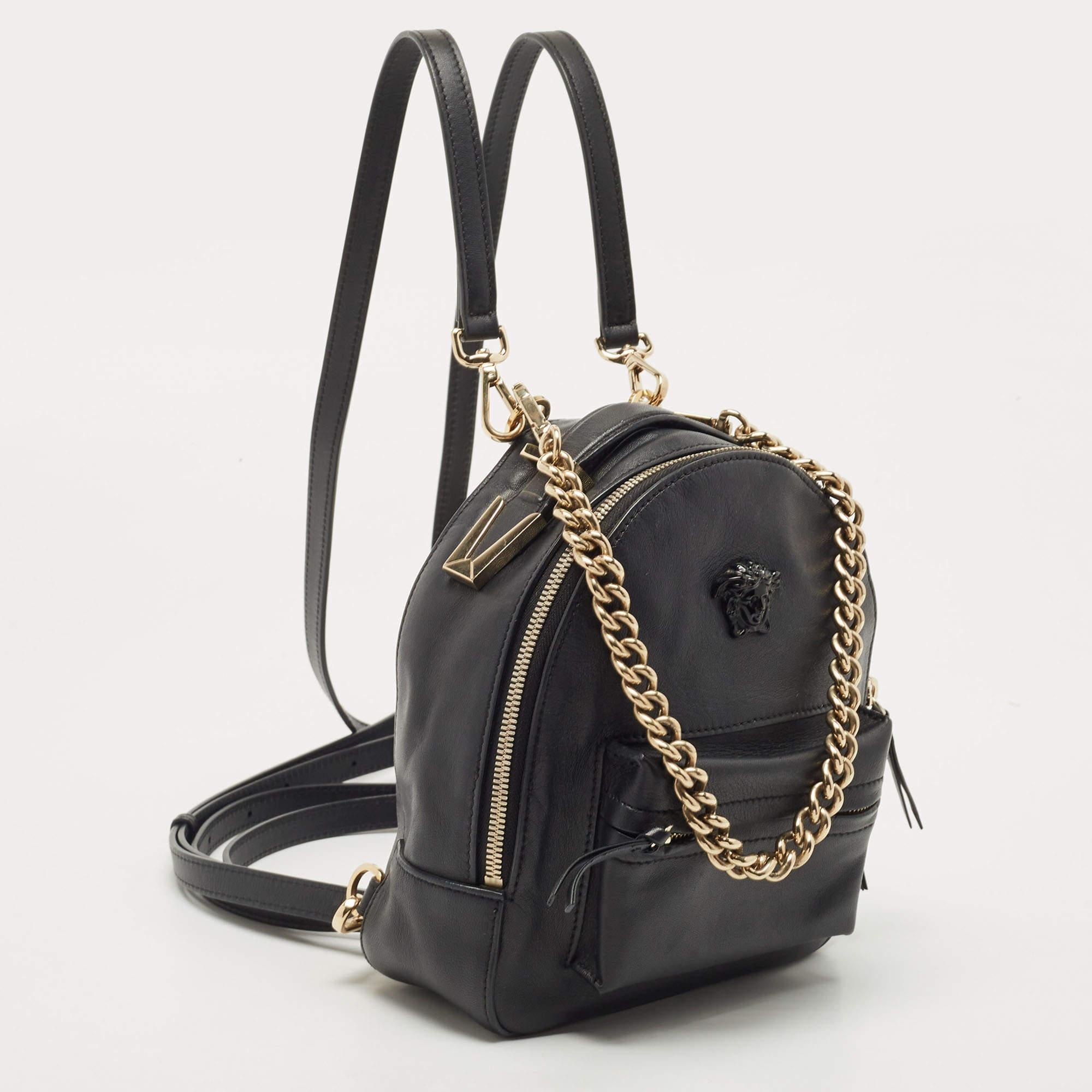 Versace Black Leather Mini Medusa Palazzo Backpack 1