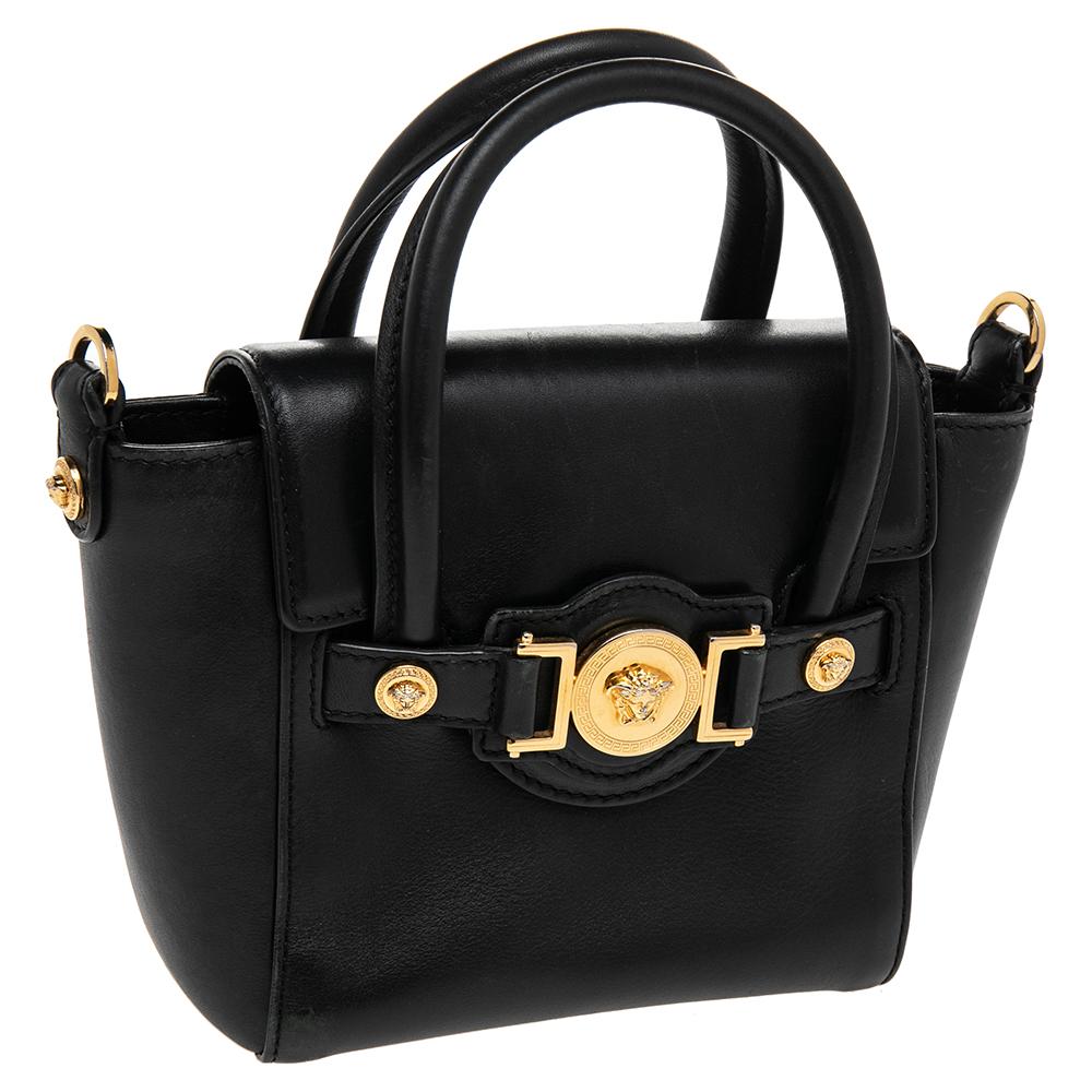 Schwarze Leder-Mini-Signatur-Tasche von Versace Damen