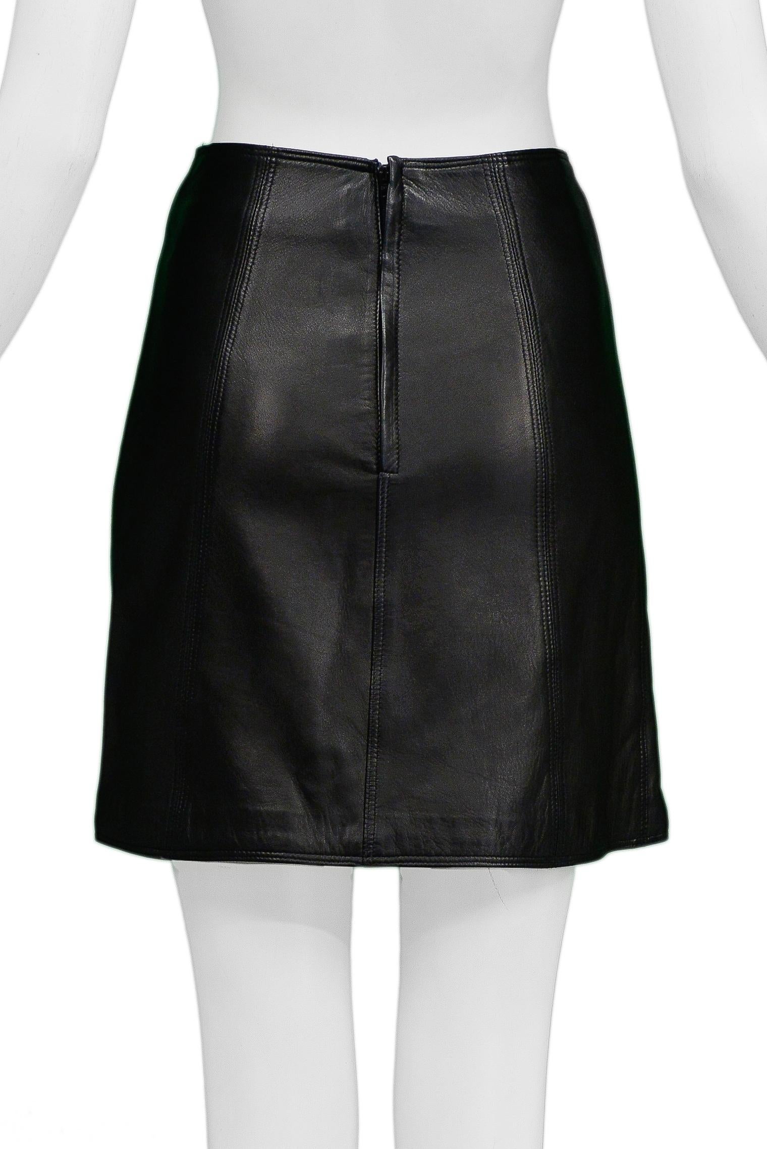 Versace Black Leather Mini Skirt For Sale 1