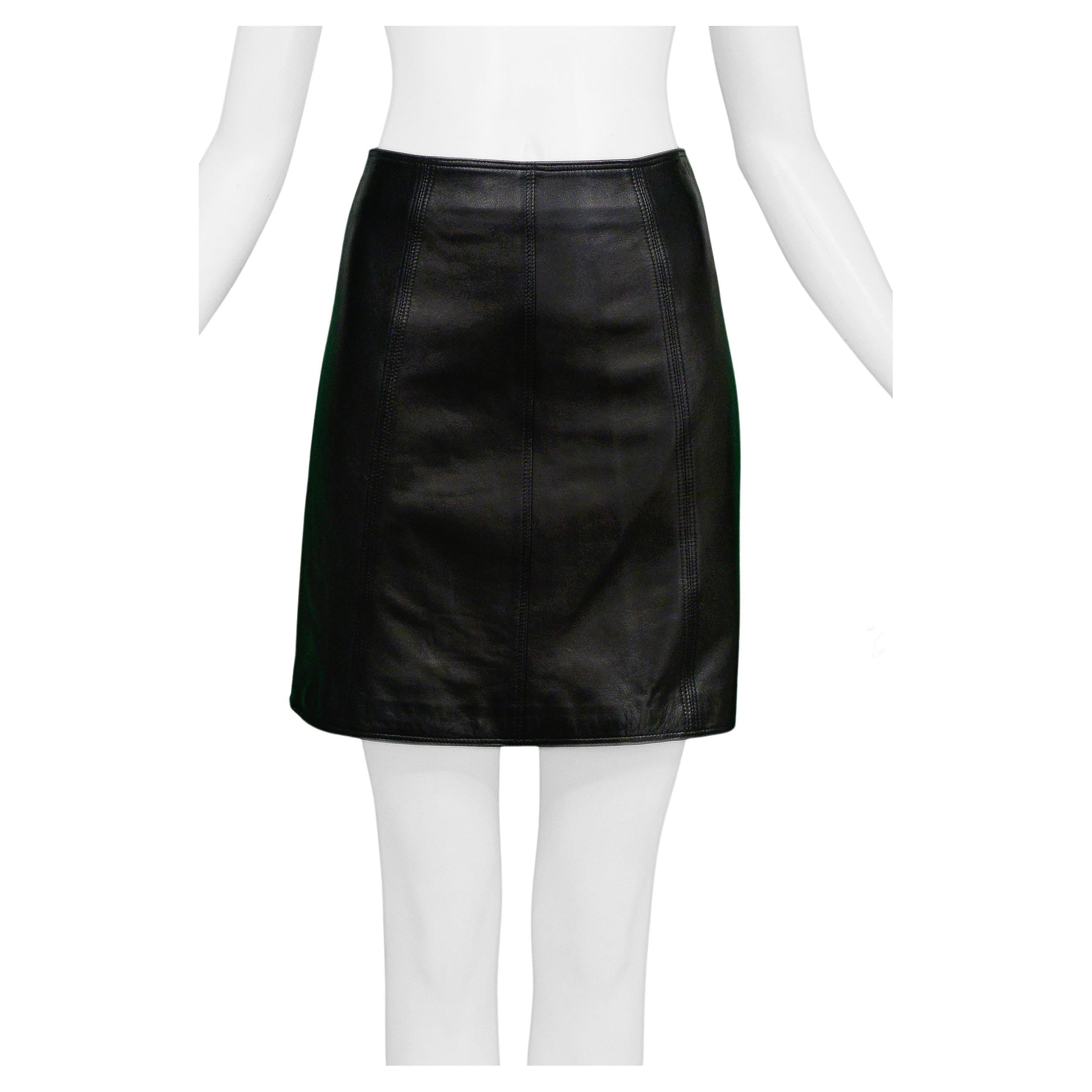 Versace Black Leather Mini Skirt For Sale