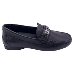 Versace Black Leather Mocassins Loafers Car Flat Shoes Size 38.5