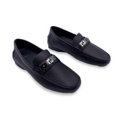 Versace Black Leather Mocassins Loafers Car Shoes Size 38.5