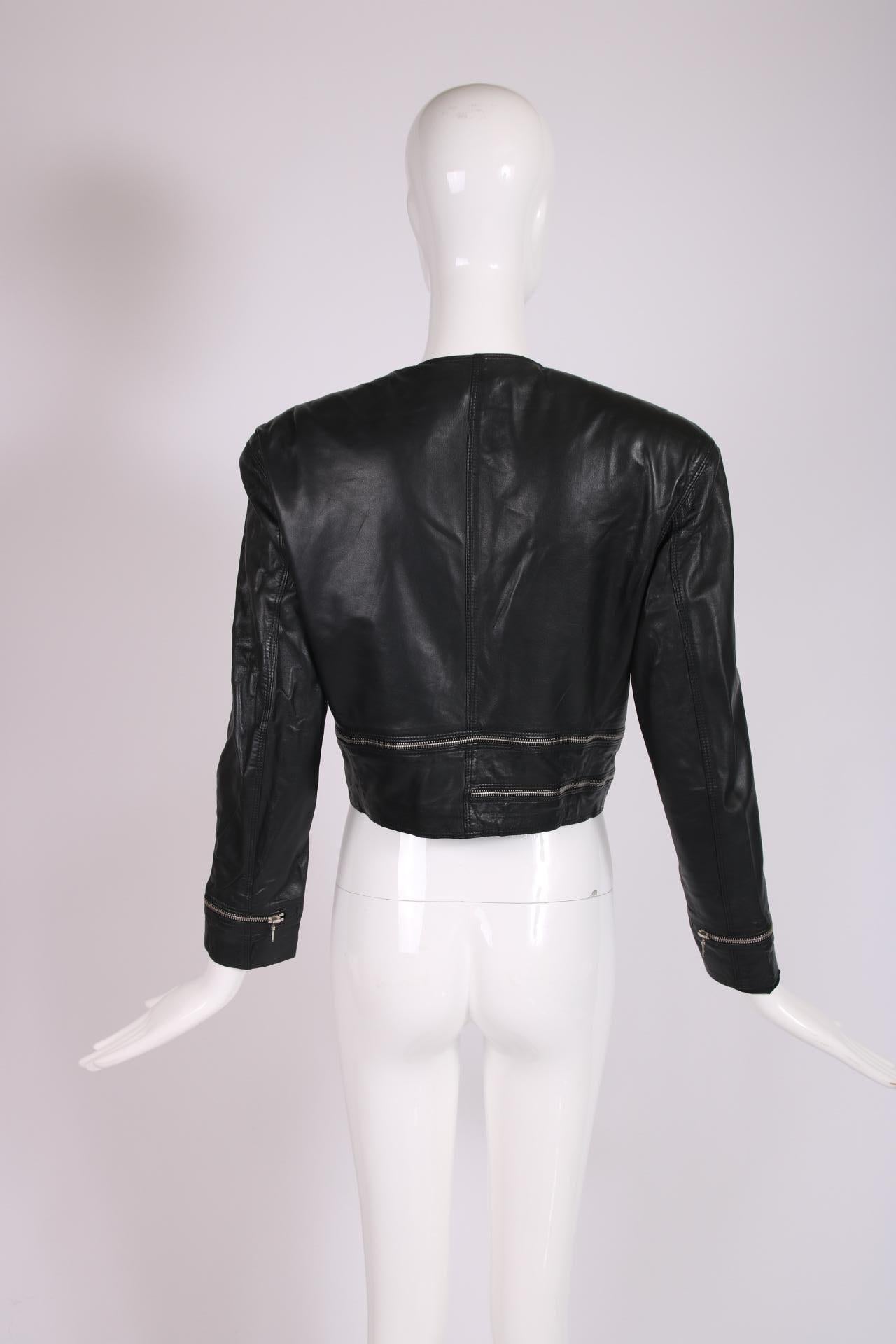 Versace Black Leather Motorcycle Jacket 2