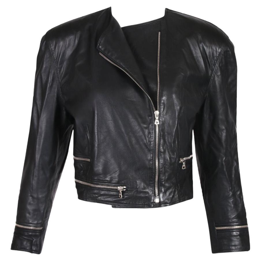 Schwarze Leder-Motorradjacke von Versace