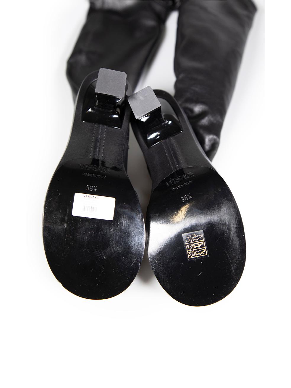 Women's Versace Black Leather Over The Knee Round Toe Boots Size IT 38.5