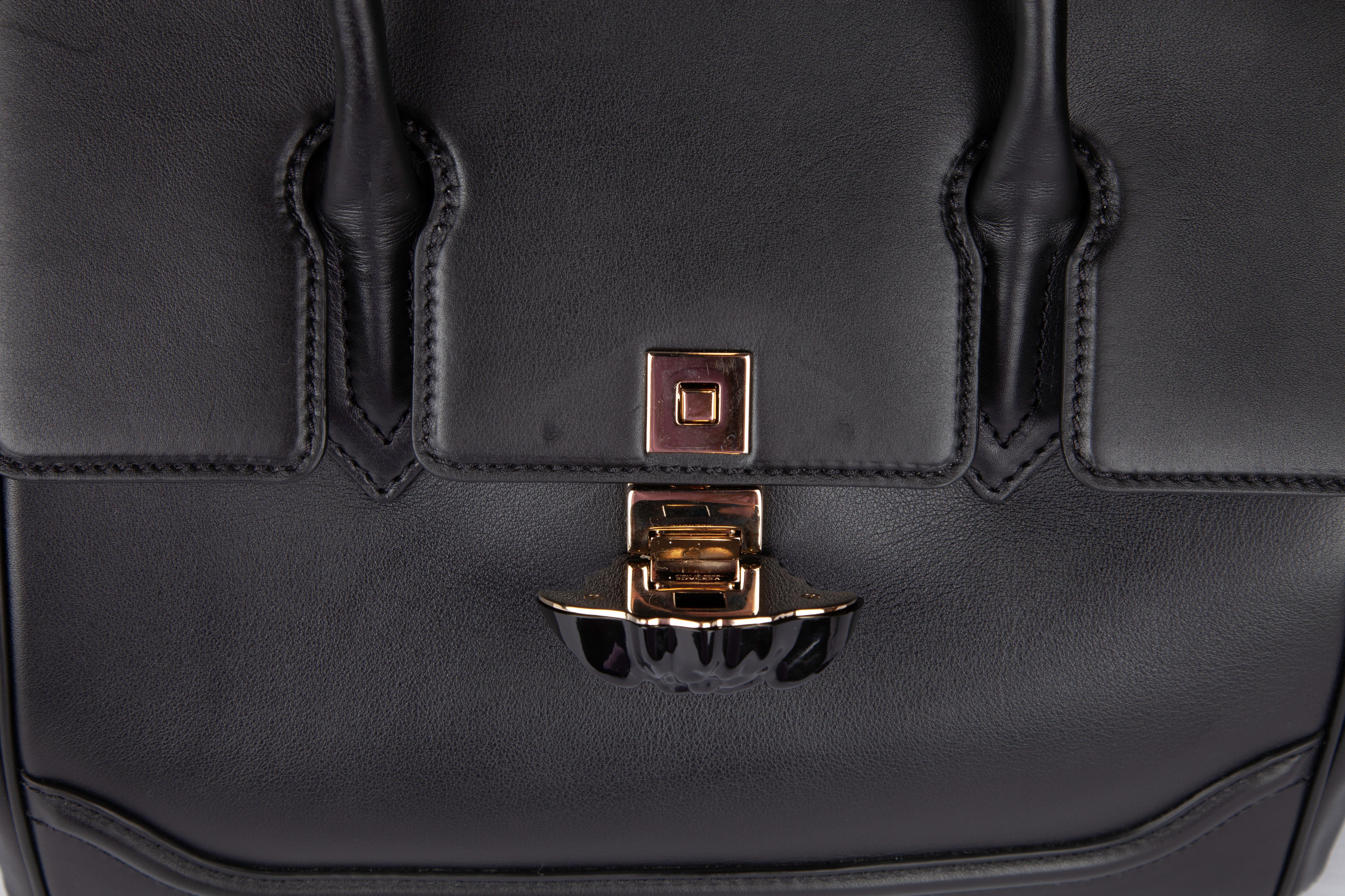 Versace Black Leather Palazzo Empire Top Handle Bag with 2 Detachable Straps In Excellent Condition In Paradise Island, BS