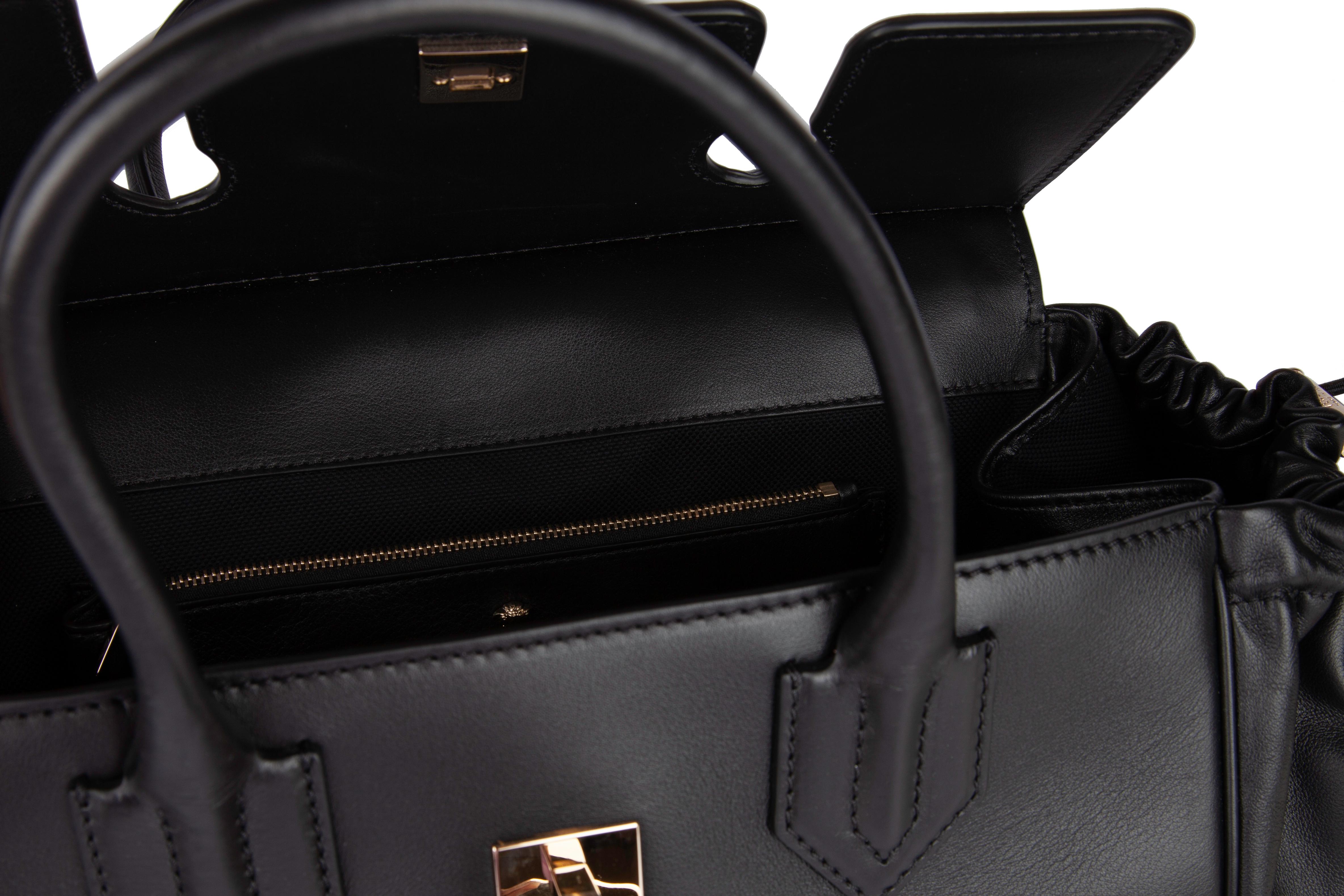 Women's Versace Black Leather Palazzo Empire Top Handle Bag with 2 Detachable Straps