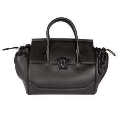 Versace Black Leather Palazzo Empire Top Handle Bag with 2 Detachable Straps