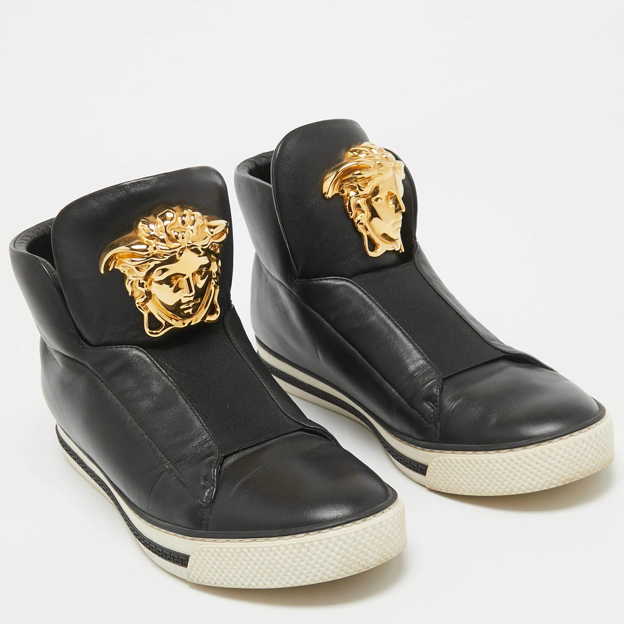 Men's Versace Black Leather Palazzo High Top Sneakers Size 39.5